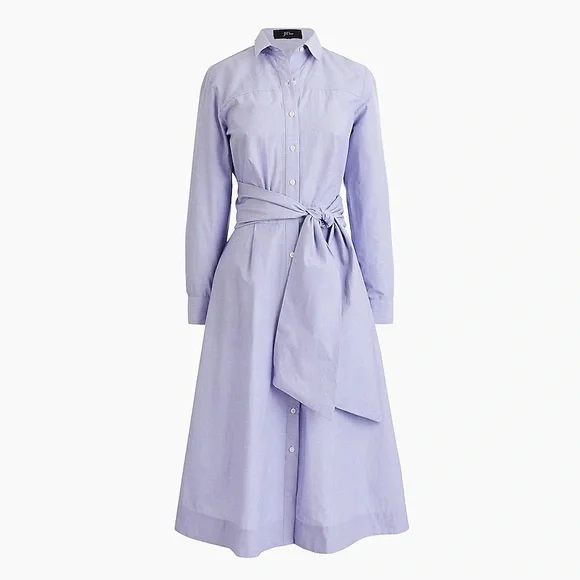 J CREW Blue Tie-Waist Shirtdress in End-On-End Cotton - J5419 - Sz 0 - Picture 2 of 13